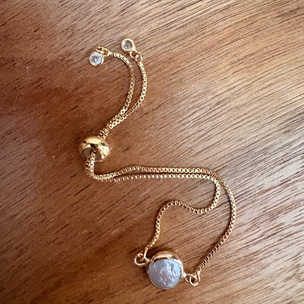 Gold-Tone Adjustable Bracelet with White Mother-of-Pearl Accent